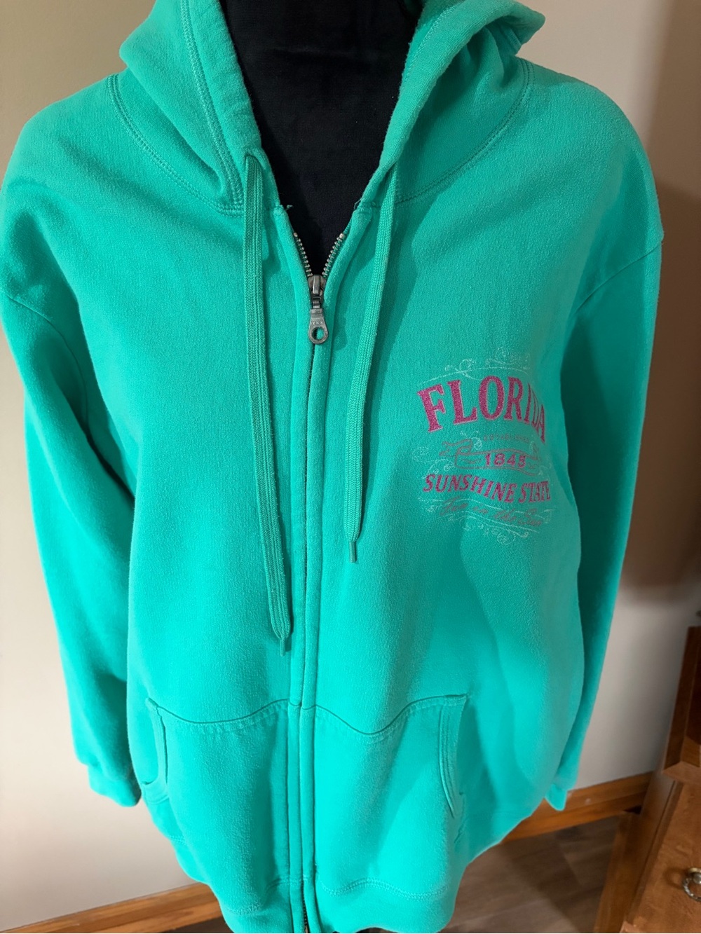 Gildan Teal Zip-Up Hoodie with Pink Florida Graphic